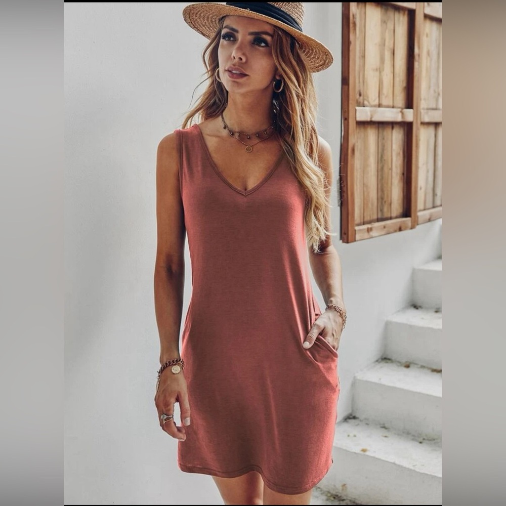 Rose colored Tank dress with pockets